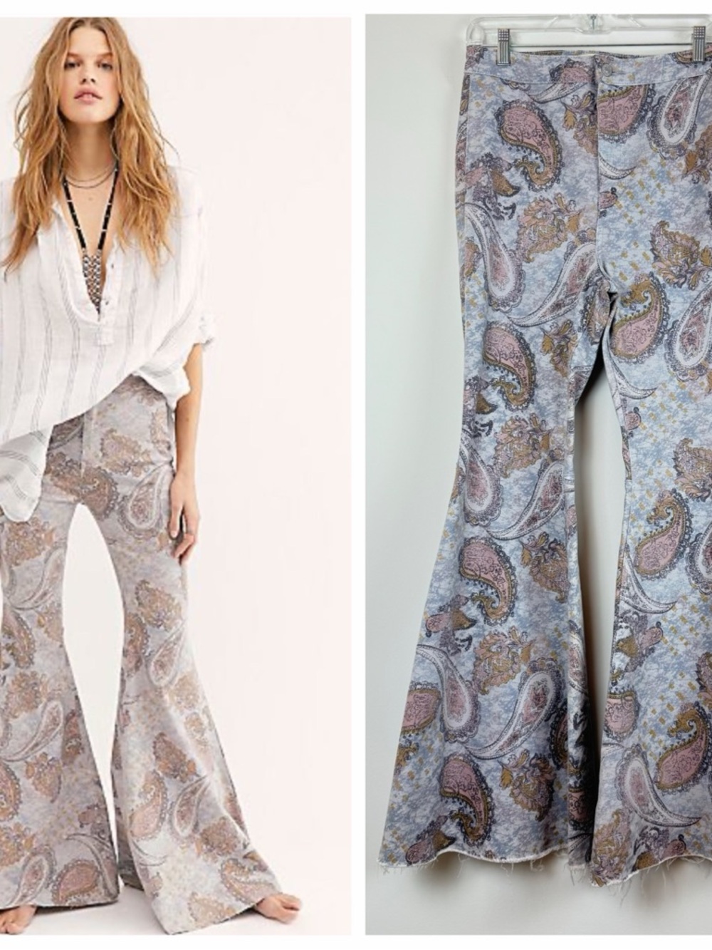 We The Free Thirty Flare Jeans Paisley Print Boho High Rise Bell Bottoms